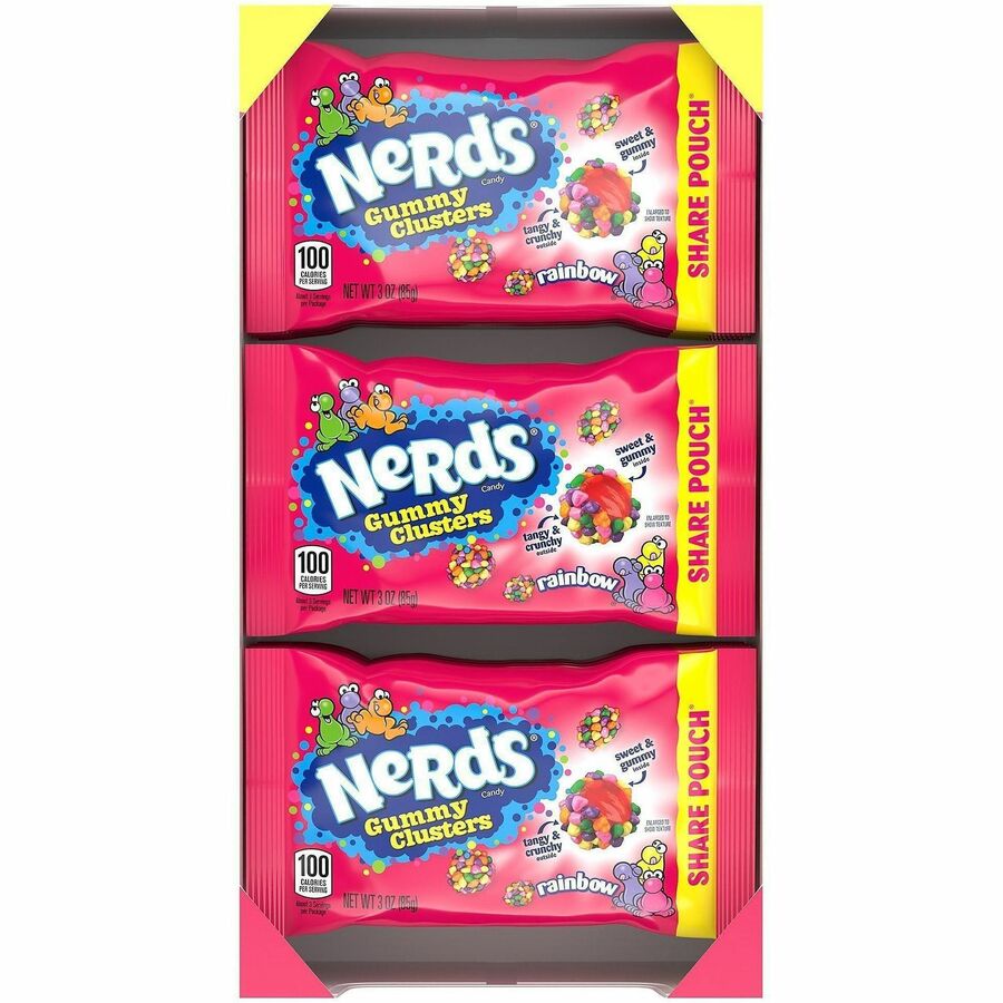 Green Rabbit Nerds Gummy Clusters Rainbow - Strawberry, Grape, Orange, Lemon - 3 oz - 12 /Bag - 1 / Carton