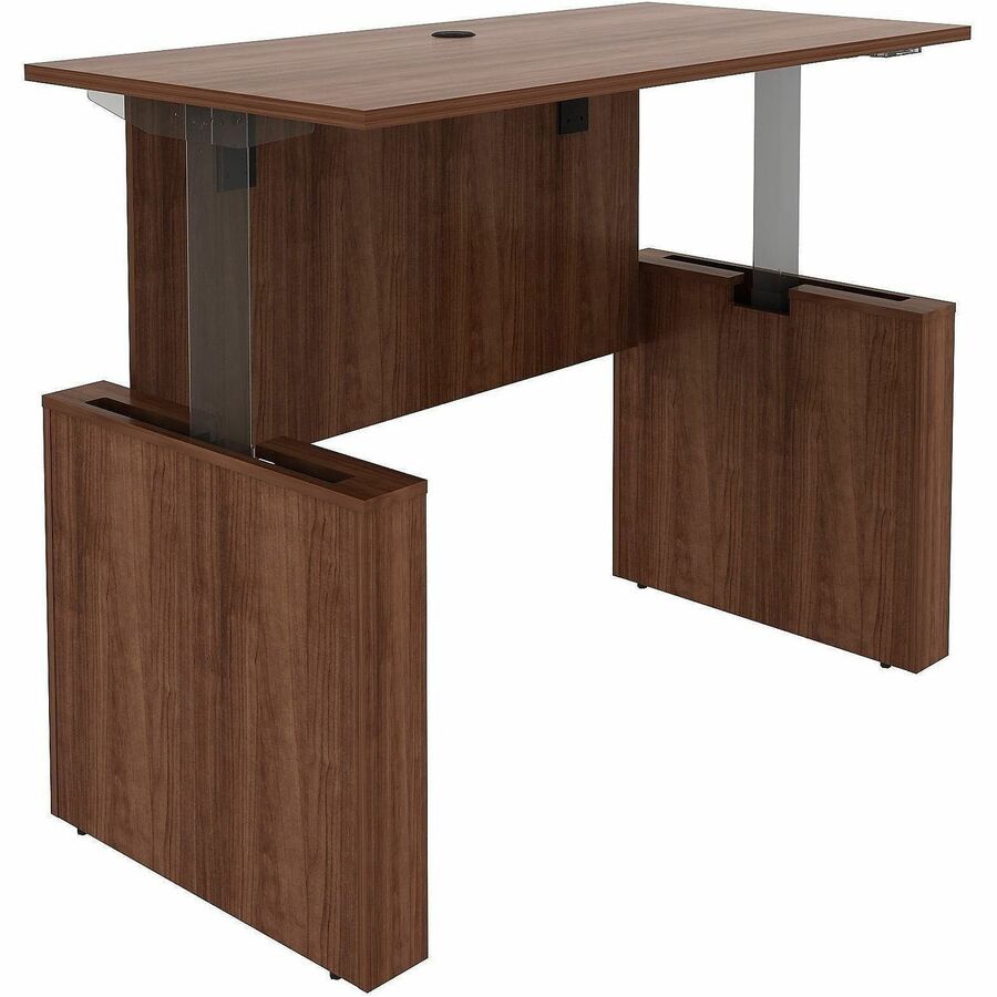 Lorell Essentials 60" Sit-to-Stand Desk Shell - Finish: Walnut, Laminate - Walnut, Laminate Table Top - Laminated, Cam Lock, Durable, Grommet, Cord Management, Modesty Panel, Privacy Panel, Adjustable Feet - 1 Each