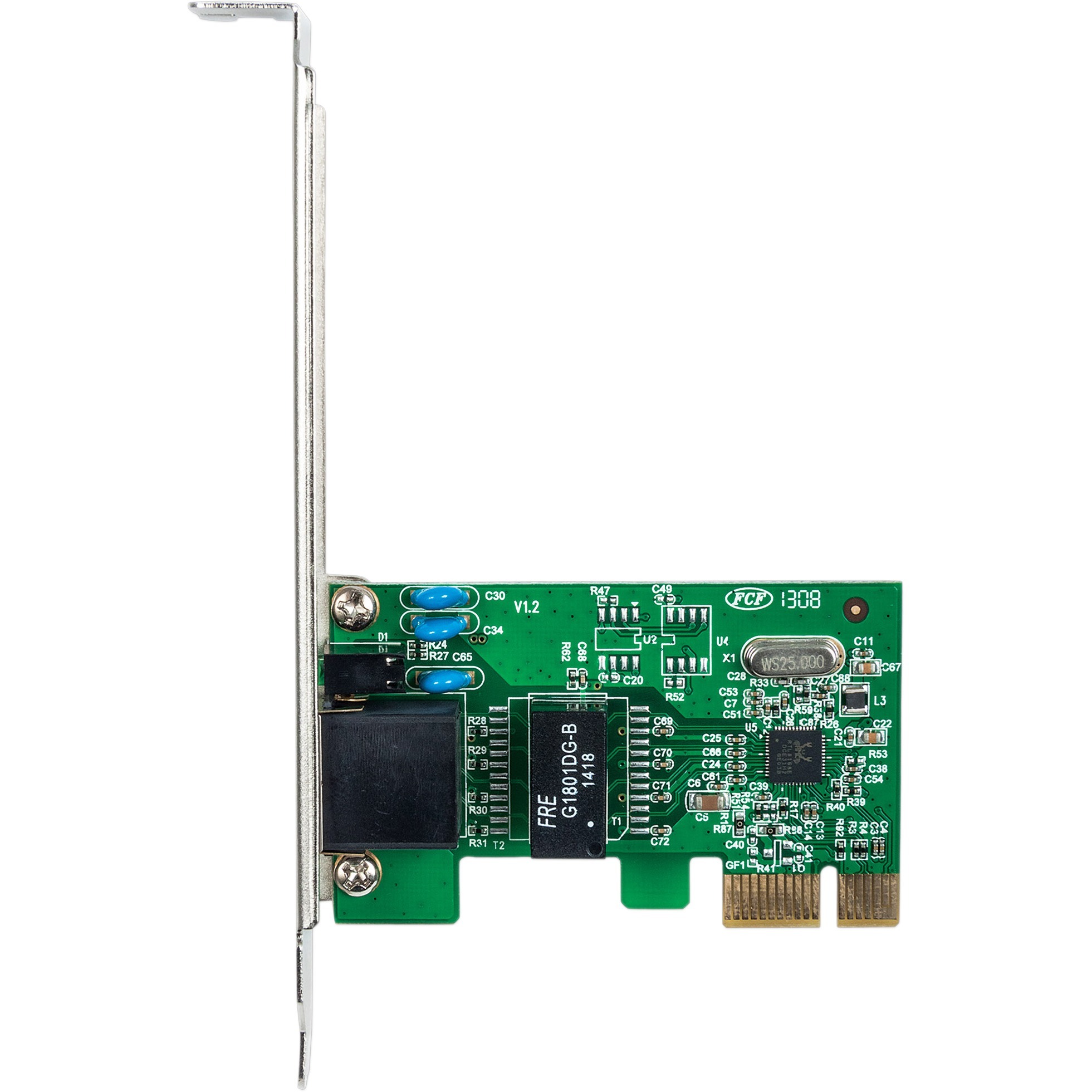 INTELLINET 522533 Gigabit PCI-E network card for desktop wired Ethernet connectivity — top view