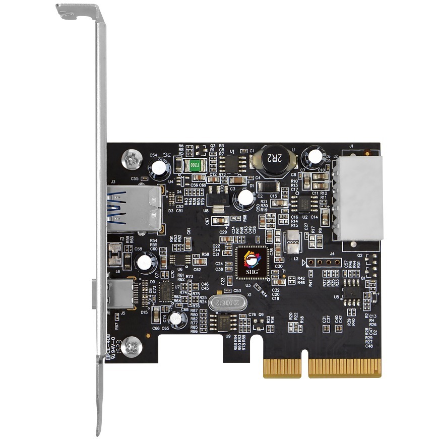 SIIG JU-P20A12-S1 PCIe USB 3.1 expansion card with one Type-A and one Type-C port — top view