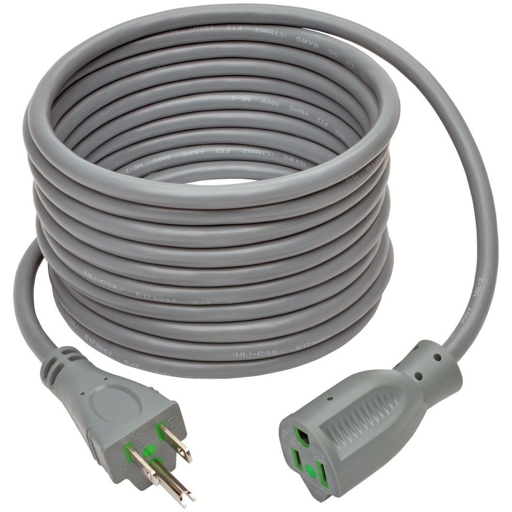 Eaton Tripp Lite 15 ft gray medical power cord with NEMA 5-15P to NEMA 5-15R connectors — top view