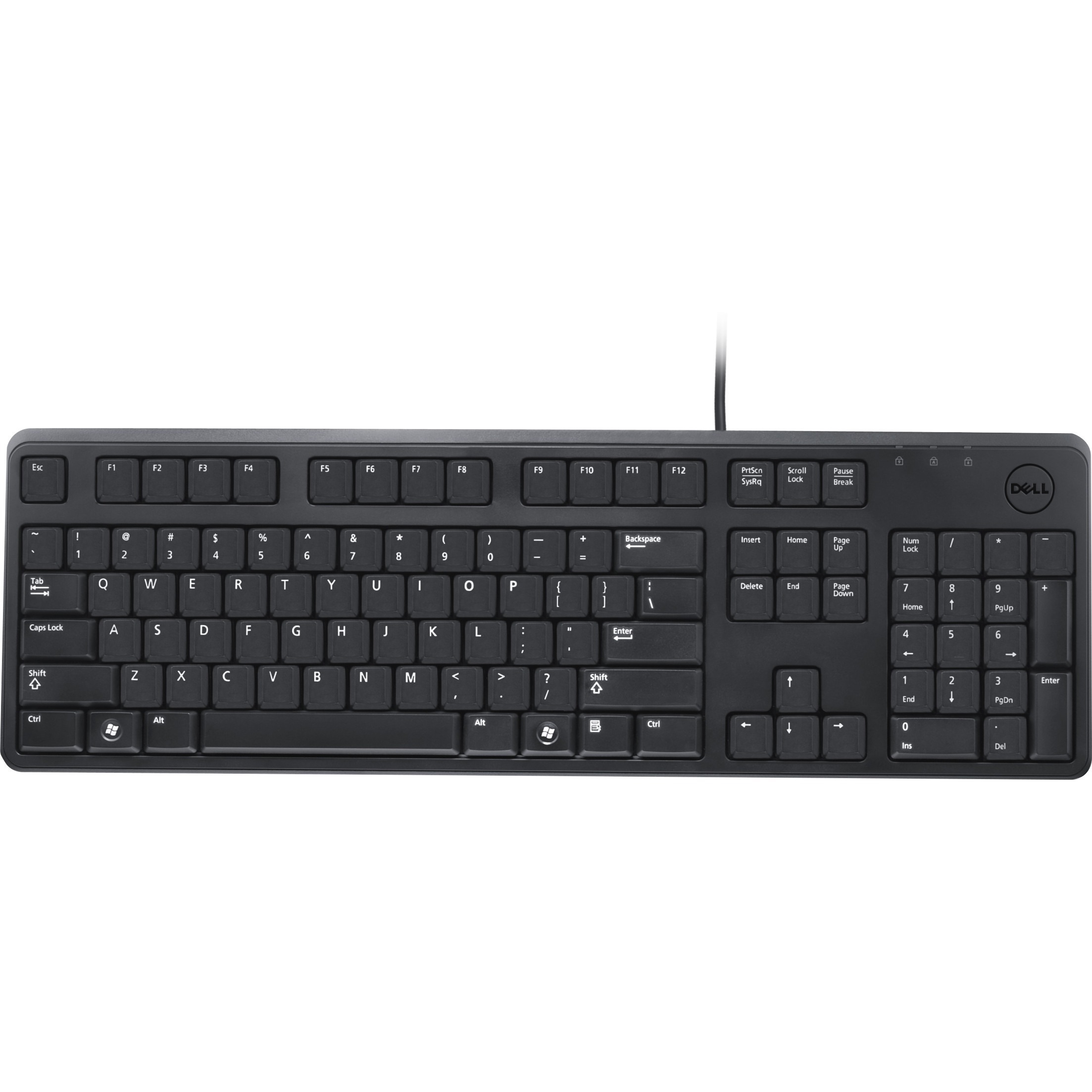 Dell KB212-B USB 104 quiet key keyboard with wired USB connectivity and ergonomic design — top view