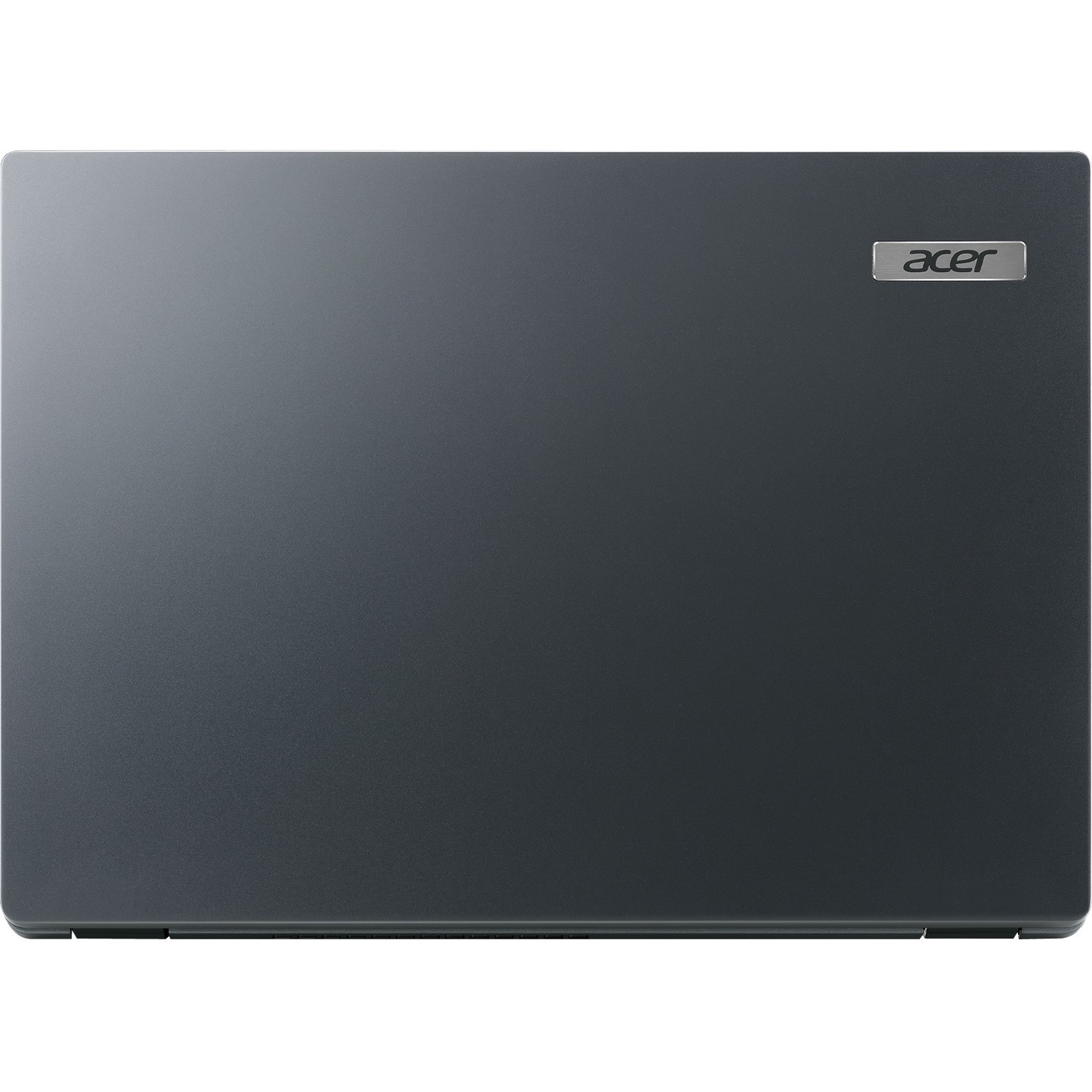 Acer TravelMate P414 business laptop with 14-inch Full HD IPS display, Intel Core i7, and slate blue chassis — top view