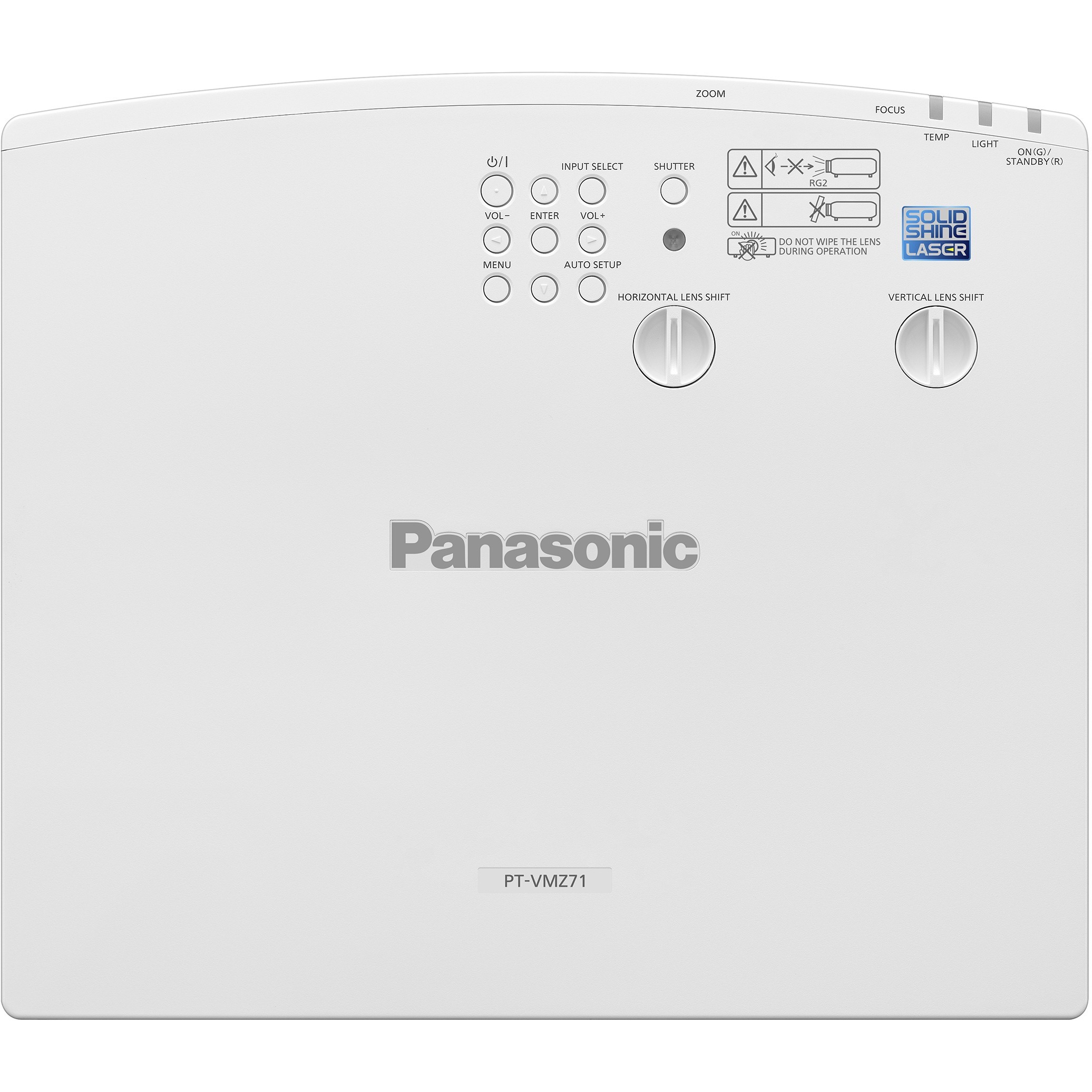 Panasonic PT-VMZ71U7 7,000 lumen WUXGA LCD laser projector with 4K signal input — top view
