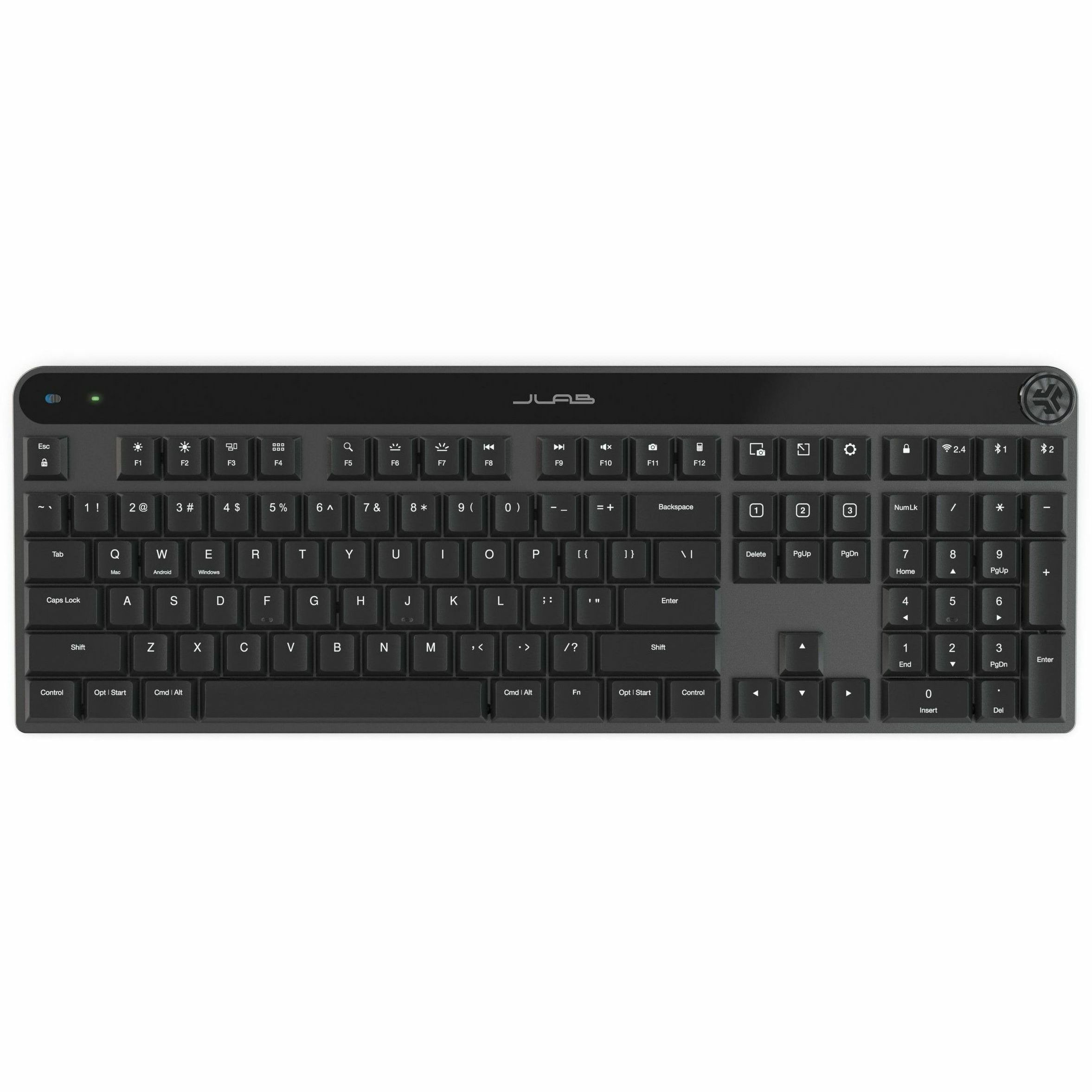 JLab Audio EPIC Mechanical Wireless Keyboard full-size, backlit keys, black — top view
