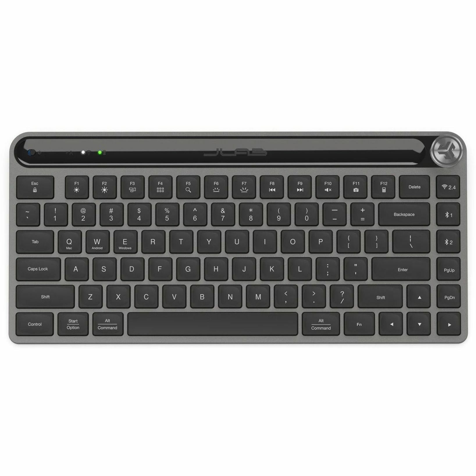 JLab Audio EPIC Mini Wireless Keyboard compact, backlit keys, black — top view