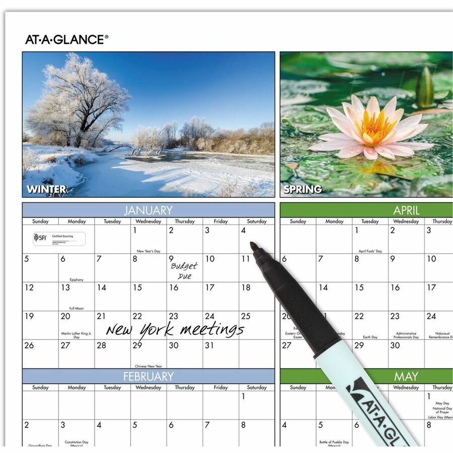 At A Glance Seasons In Bloom Erasable Reversible Wall Planner 1 Year January 21 Till December 21 36 X 24 Sheet Size Assorted Erasable Reversible Four Color Photos For Each Season