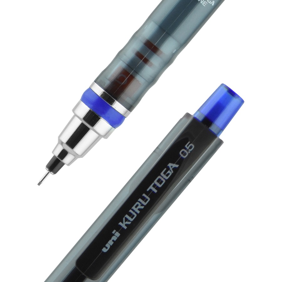 Uni-Ball Kuru Toga 0.5mm Self Sharpening Mechanical Pencil - Smoke Barrel -  2 Pack + 24 Free Leads and 5 Free Erasers