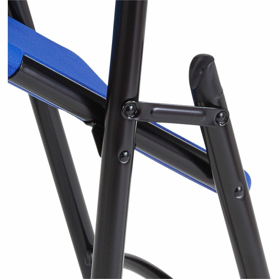 National Public Seating 600 Series Folding Chairs - Powder Coated, Black Frame Color - Steel Frame Material - Four-legged Base - Blue - Plastic Resin, Steel, Metal - 4 / Carton