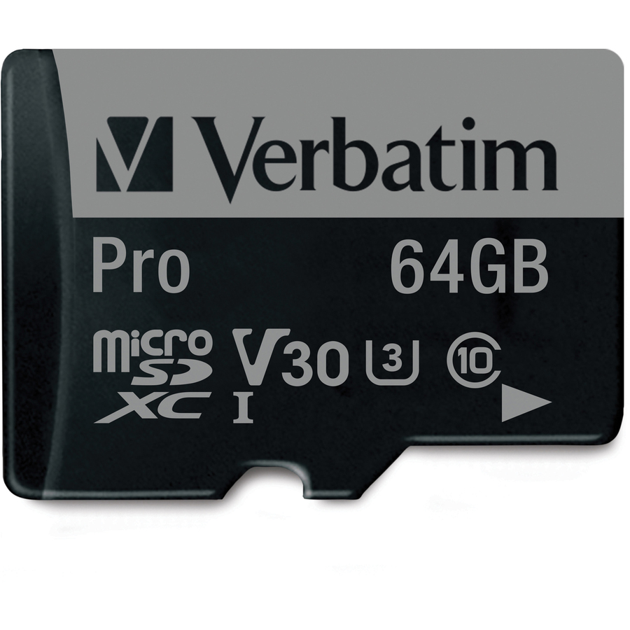 Verbatim 64GB Pro 600X microSDXC Memory Card with Adapter, UHS-I U3 Class 10