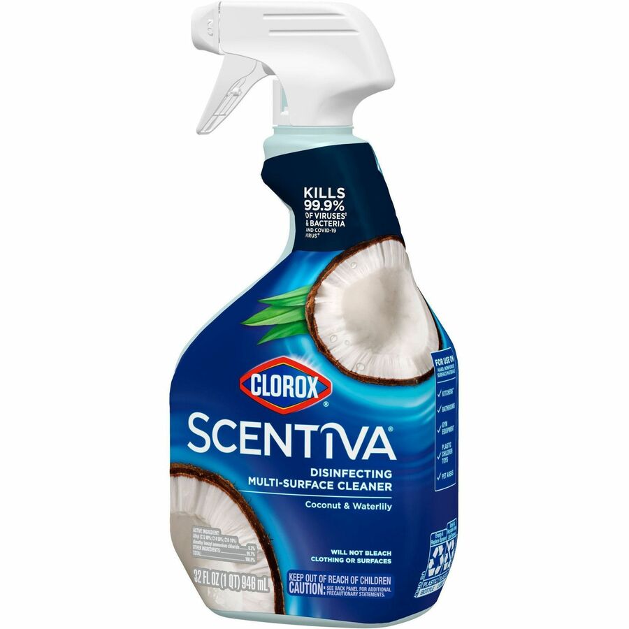 Clorox Scentiva Disinfecting Multi-Surface Cleaner - 32 fl oz (1 quart) - Coconut & Water Lily Scent - Bleach-free, Disinfectant, Deodorize - White - 6 / Carton