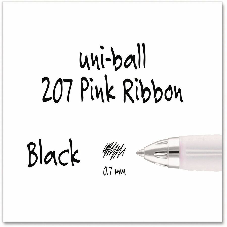 uni® 207 Pink Ribbon Gel Pen - 0.7 mm Medium Pen Point - Refillable - Retractable - Black Ink - Pigment-based, Liquid Gel Ink - Pink Barrel - Writing - 2 / Pack