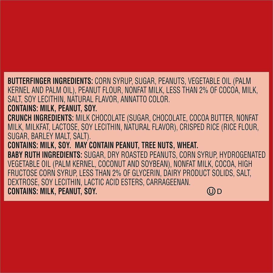 Green Rabbit Butterfinger Minis Variety Pack - Butterfinger, Crunch, Baby Ruth - Individually Wrapped, No Artificial Color, No Artificial Flavor - 2.23 lb - 100 / Carton