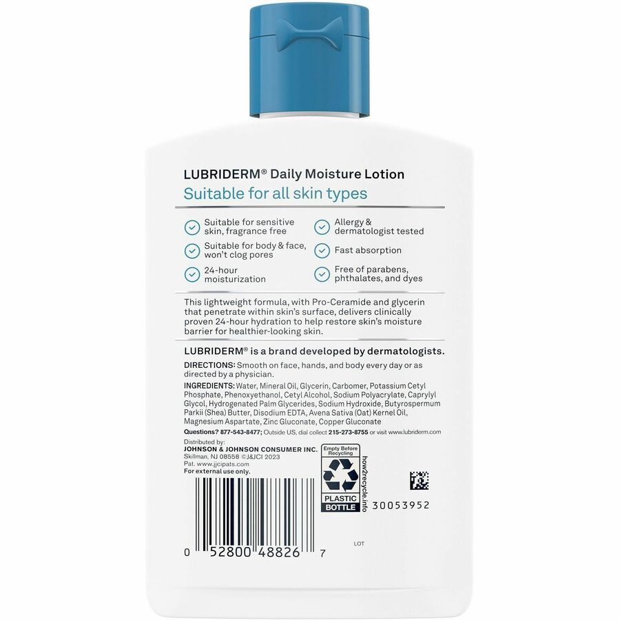 Lubriderm Daily Moisture Skin Lotion - Lotion - 6 fl oz - Flip Top Dispenser - For Normal, Dry Skin - Applicable on Body - Body, Face, Skin - Moisturising, Fragrance-free, Non-greasy, Absorbs Quickly, Paraben-free, Phthalates-free, Dye-free Flip Top Dispe