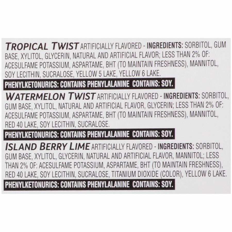 Green Rabbit Trident Sugar-Free Gum Fruit Variety - Island Berry Lime, Tropical Twist, Watermelon Twist - 14 Pieces/Pack - 1 / Carton