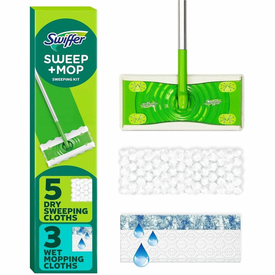 Swiffer Sweep and Mop Deluxe, 2-in-1 Floor Mopping and Sweeping Kit - Heavy Duty, Durable - Green - 1 Each