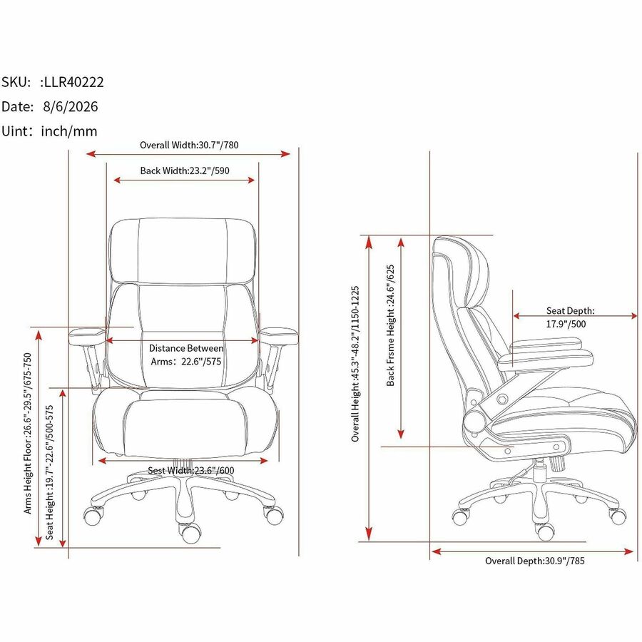 Lorell Big & Tall Flip Arm Chair - Mesh, Vinyl Back Material - Plastic Frame Material - Black - Armrest