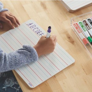 <b> Head of the Class </b></br> Give kids a whiteboard and Expo Magnetic with Eraser markers to encourage them to keep learning long after the school day is over. Take a fifteen-minute recess out of your day to be a student in their pretend classroom as they 'teach' you their latest lesson. They'll get some fun study time and you'll always get a gold star for attendance. 