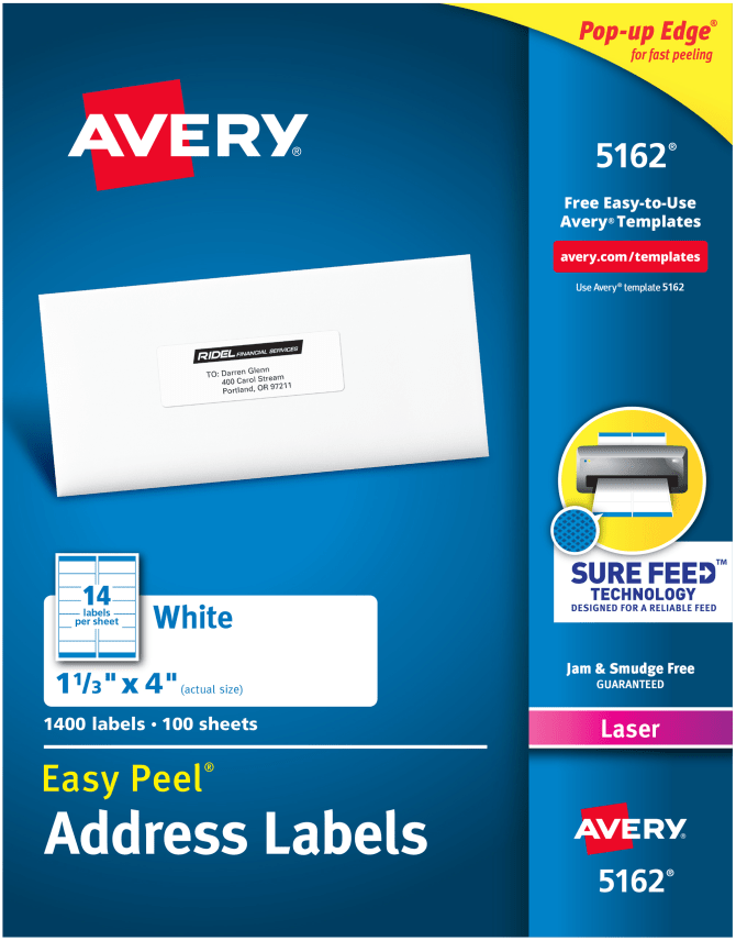 Avery® Easy Peel® Address Labels, Sure Feed™ Technology, Permanent Adhesive, 1-1/3