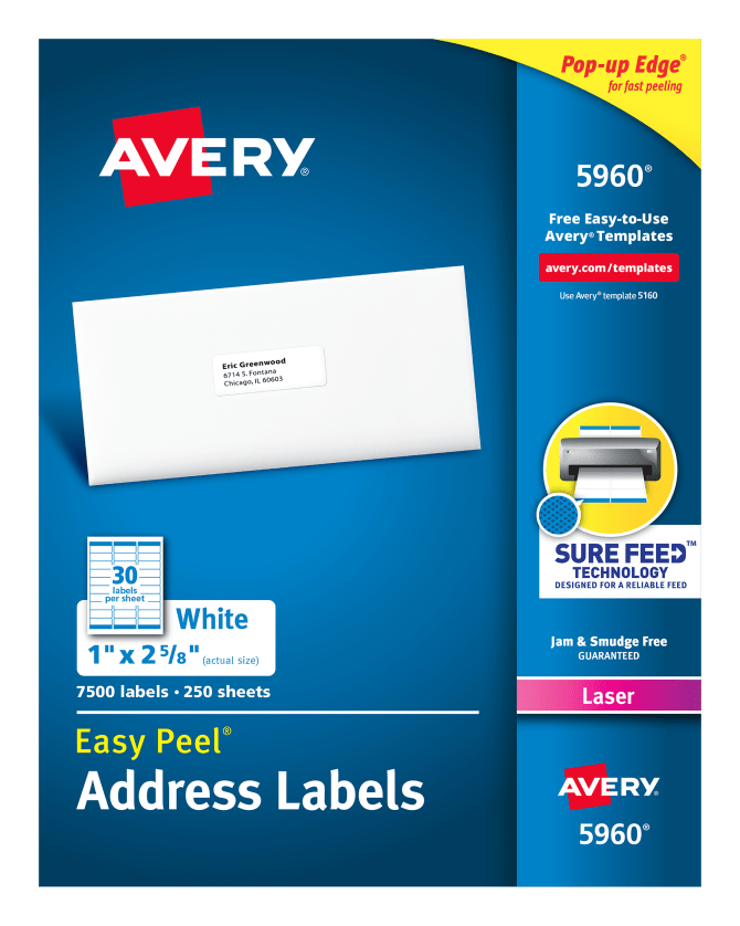 Avery® Easy Peel® Address Labels, Sure Feed™ Technology, Permanent Adhesive, 1