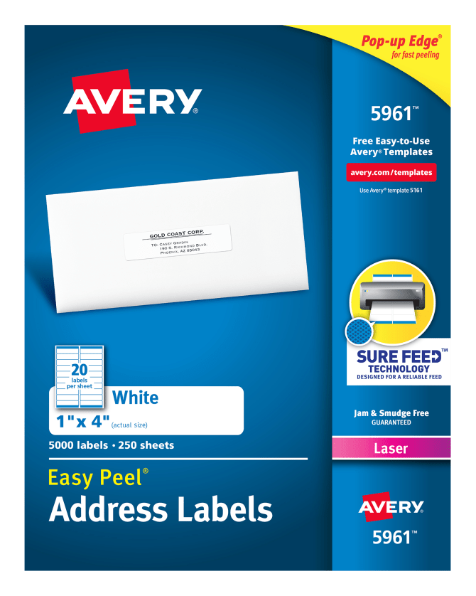 Avery® Easy Peel® Address Labels, Sure Feed™ Technology, Permanent Adhesive, 1