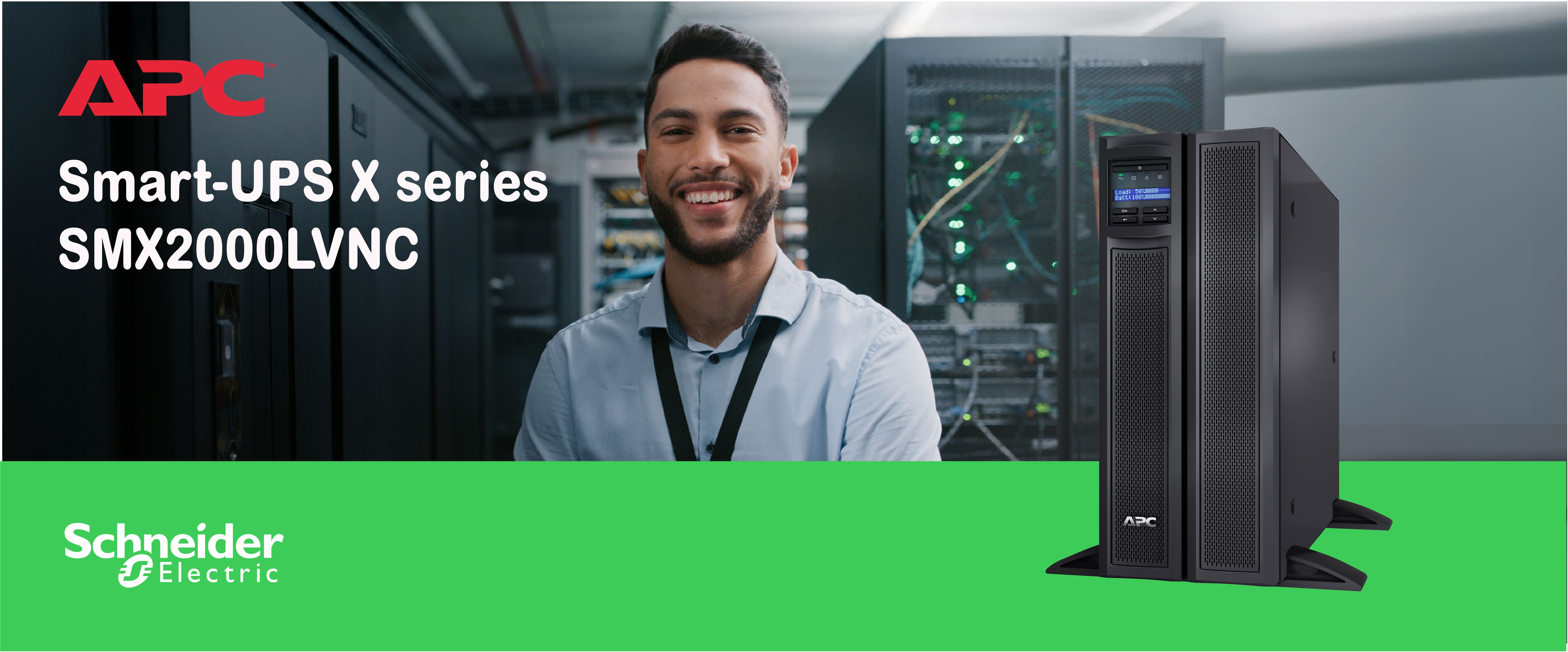 man in a data centre in the background