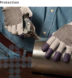  For tasks involving sharp objects and surfaces, choose Kleenguard G60 Cut Resistant Purple Nitrile Gloves. They are ANSI Level 3 / EN388 Level 3 Cut Resistance and CPPT = 1,150 grams. 