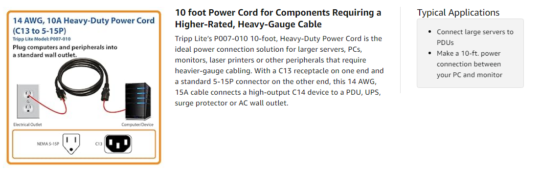 Cavo Alimentazione Pesante Dell PowerEdge 0R215 – 10 Piedi, 14 AWG Usato