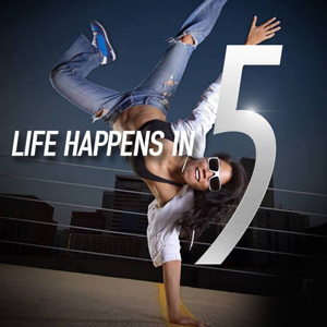 <b>Life happens in 5</b></br>From taking on open mic night to throwing down at hoops, life happens in 5. So grab a stick of 5 Gum and show them what you can do.