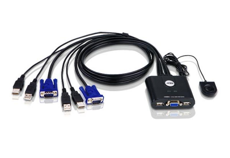 2-Port USB VGA Cable KVM Switch with Remote Port Selector 