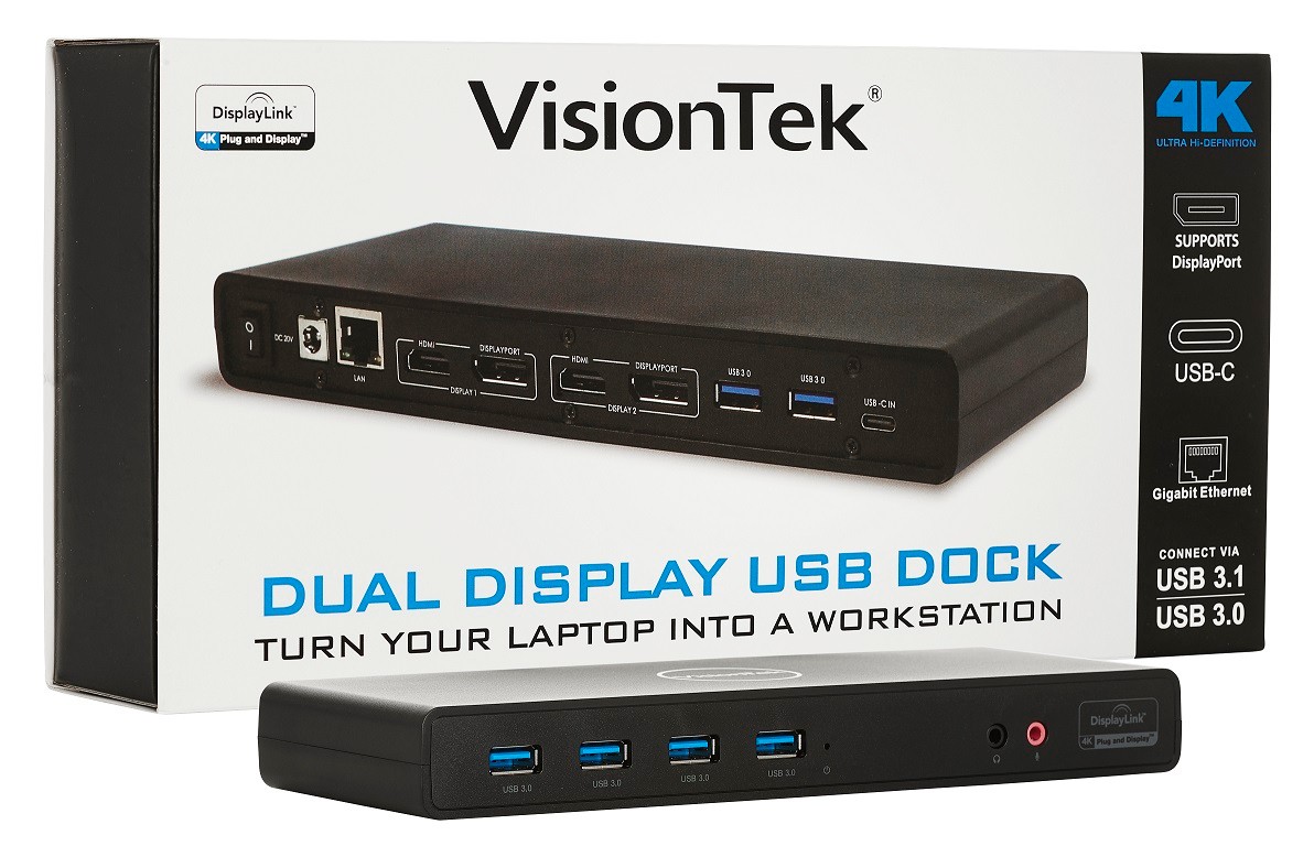 VisionTek VT4000 Universal Dual 4K Laptop 2024 Monitor Docking Station NEW UNOPENED