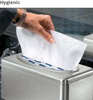  When your washroom visitors pull soft guest hand paper towels from the pop-up box dispenser (with a water-resistant coating), they'll only touch the towel they use. It's a clean way to give them a premium, efficient hand drying experience. 