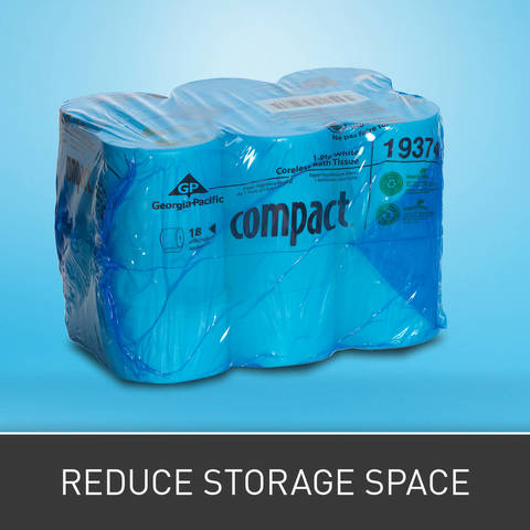 Unique packaging reduces inventory space required and makes storage and retrieval of product for refill much easier (versus standard tissue in large corrugated boxes).
