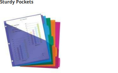 Dividers with pockets provide quick and convenient storage for loose and unpunched papers.