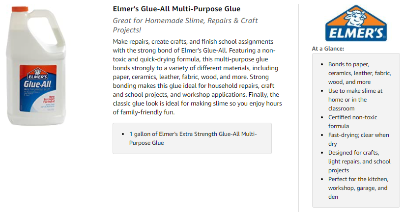 Elmer's Glue-All Repositionable White Glue – 1 Gallon (128 Oz) – E1326