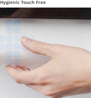  The touchless system lets your washroom guests only touch the towel they’re using – it’s the hygienic way to dry. And, the manual system (no batteries needed) automatically perforates your towel for easy dispensing. 