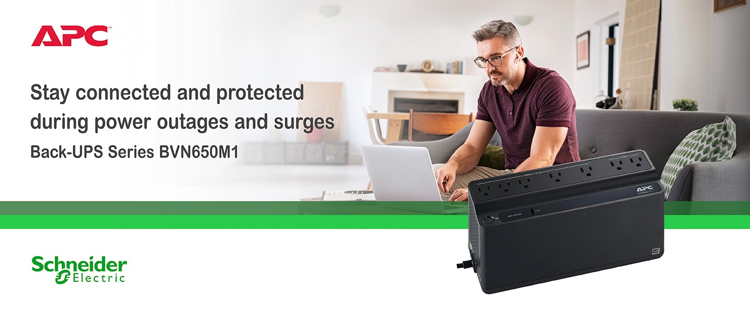 APC Back-UPS with man working in a home office