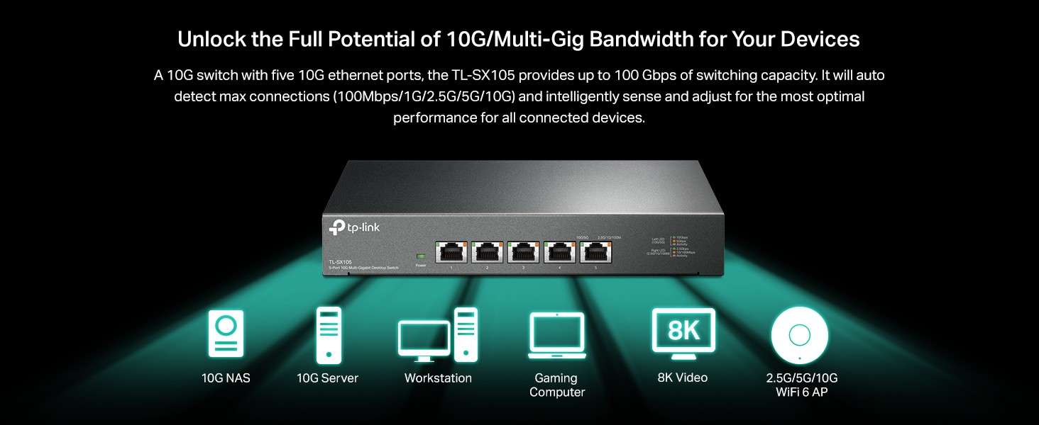 TP-Link 10G Multi-Gigabit Unmanaged Switch TLSX105 - Newegg.com