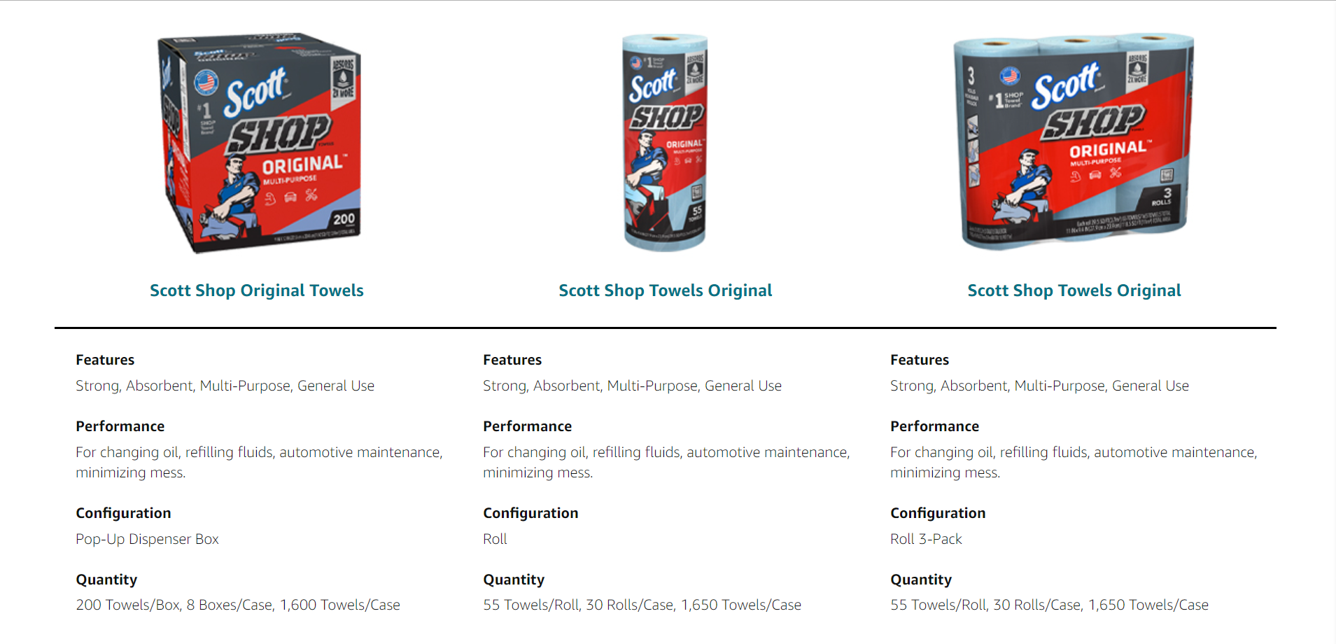 thumbnail image 2 of Scott Shop Towels Original Blue (75130) – 1 Roll, 30 Packs/Case, Disposable Polyester 2 of 5