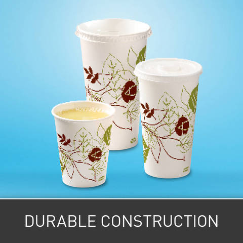 Two-sided poly-coat helps protect against soak-through and strong sidewalls provide rigidity.
