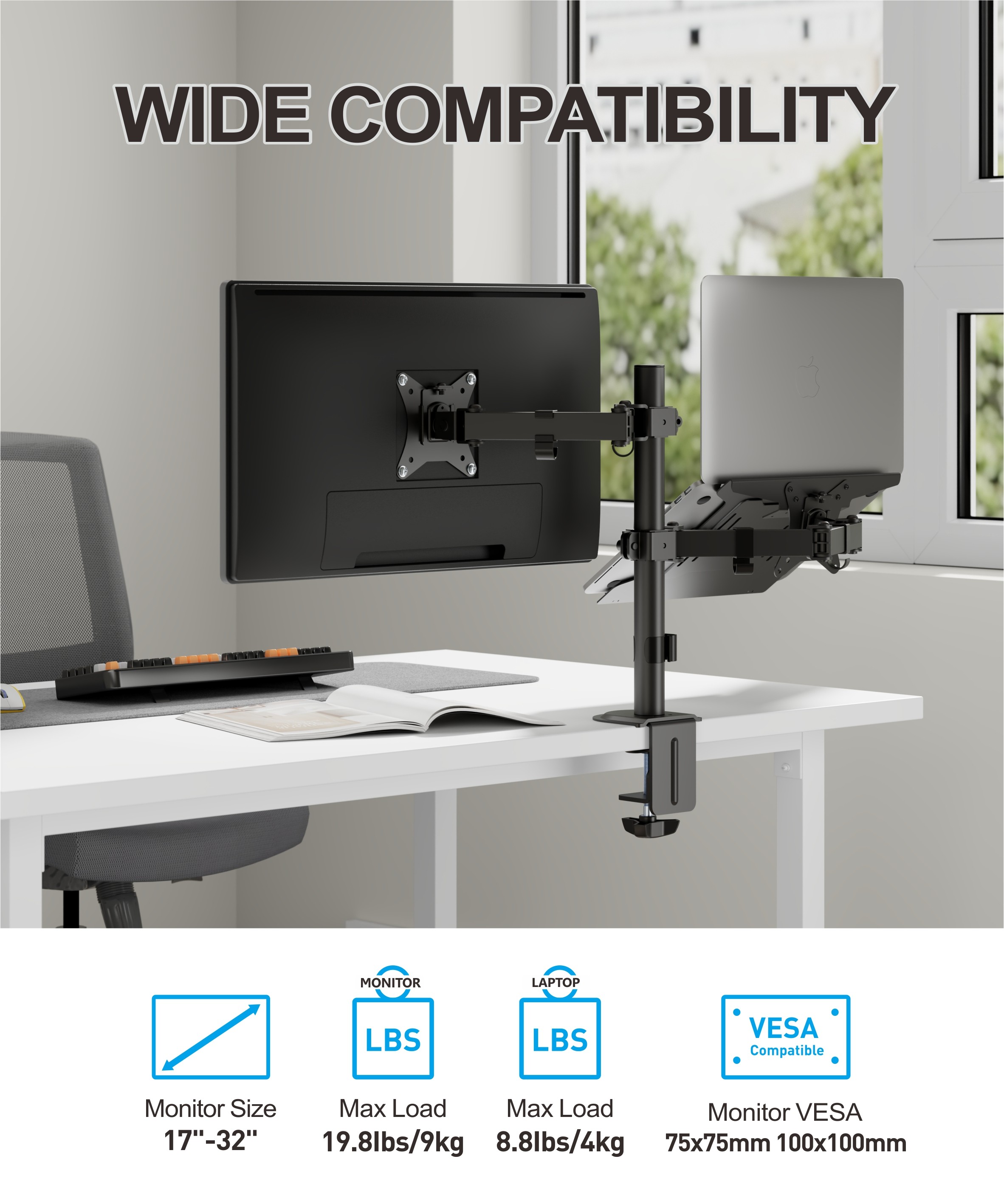 Maclean Monitor Wall Mount, Computer Screen Holder, 17-32'', 9kg Max - View #2