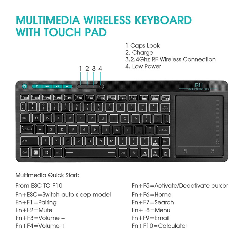 Riitek K18 Plus Wireless 3-LED Color Backlit Multimedia Keyboard