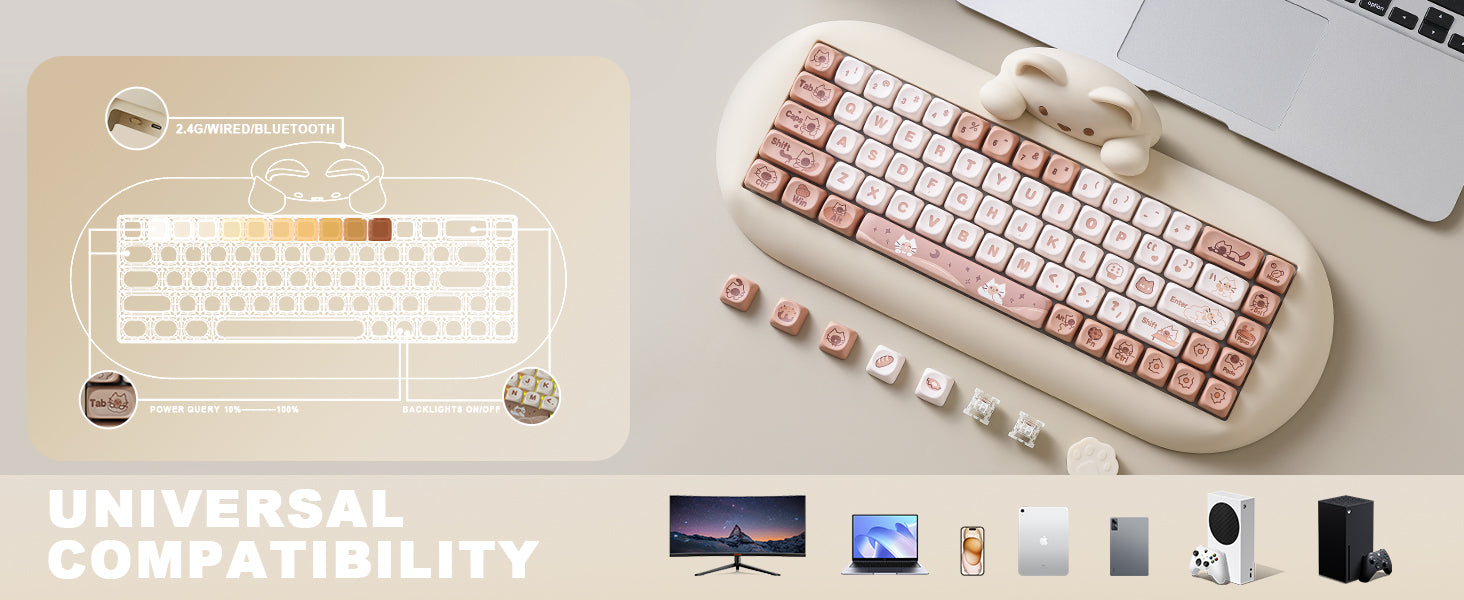 K68 68Key Wireless Mechanical Keyboard Tri-mode Connection,Full Key Hot Swap ,RGB Lighting Effects,Gasket Muffler Structure, L - 7 - View #2