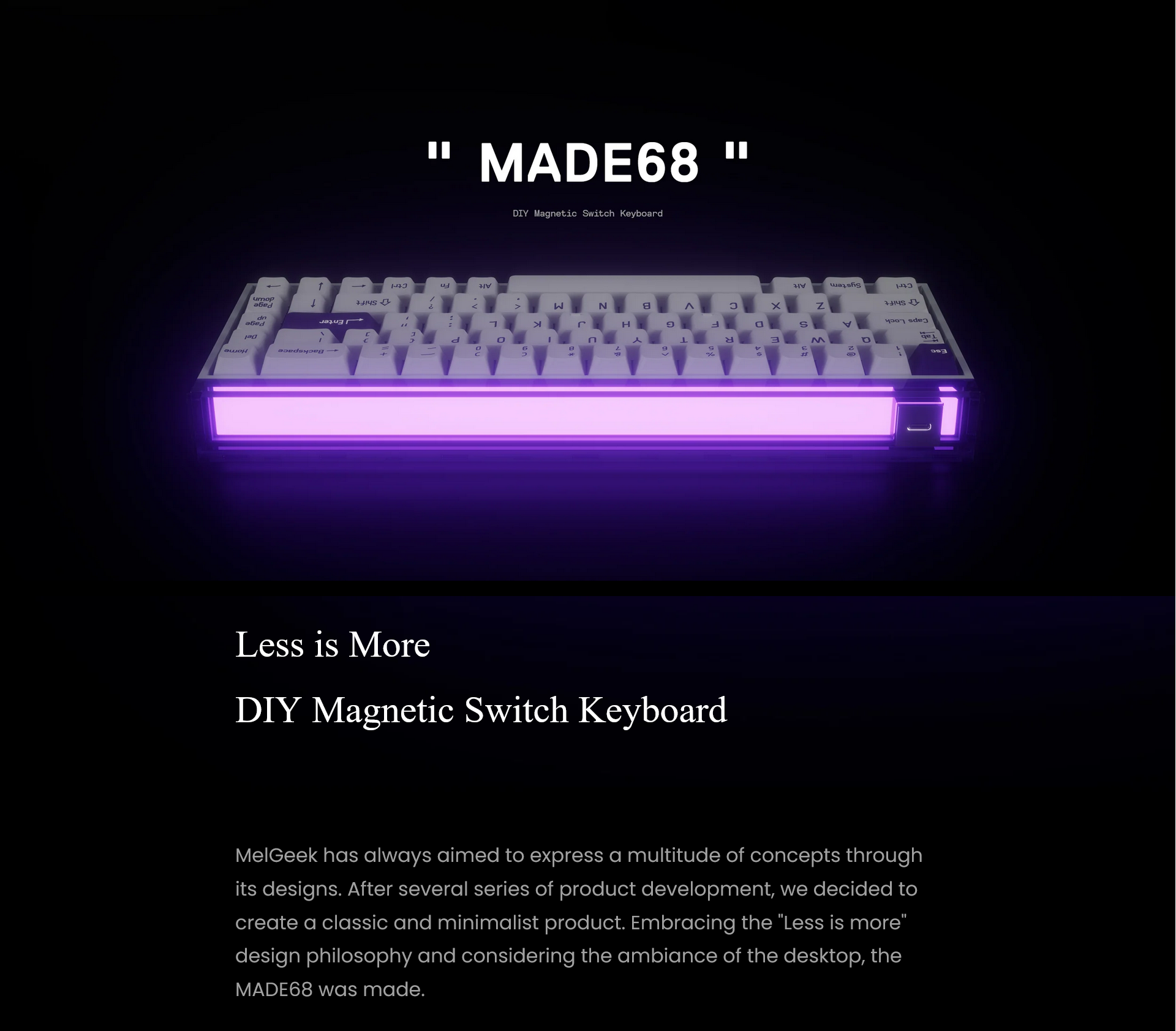 MelGeek MADE68 Wired Mechanical Keyboard; Magnetic Switch - Micro