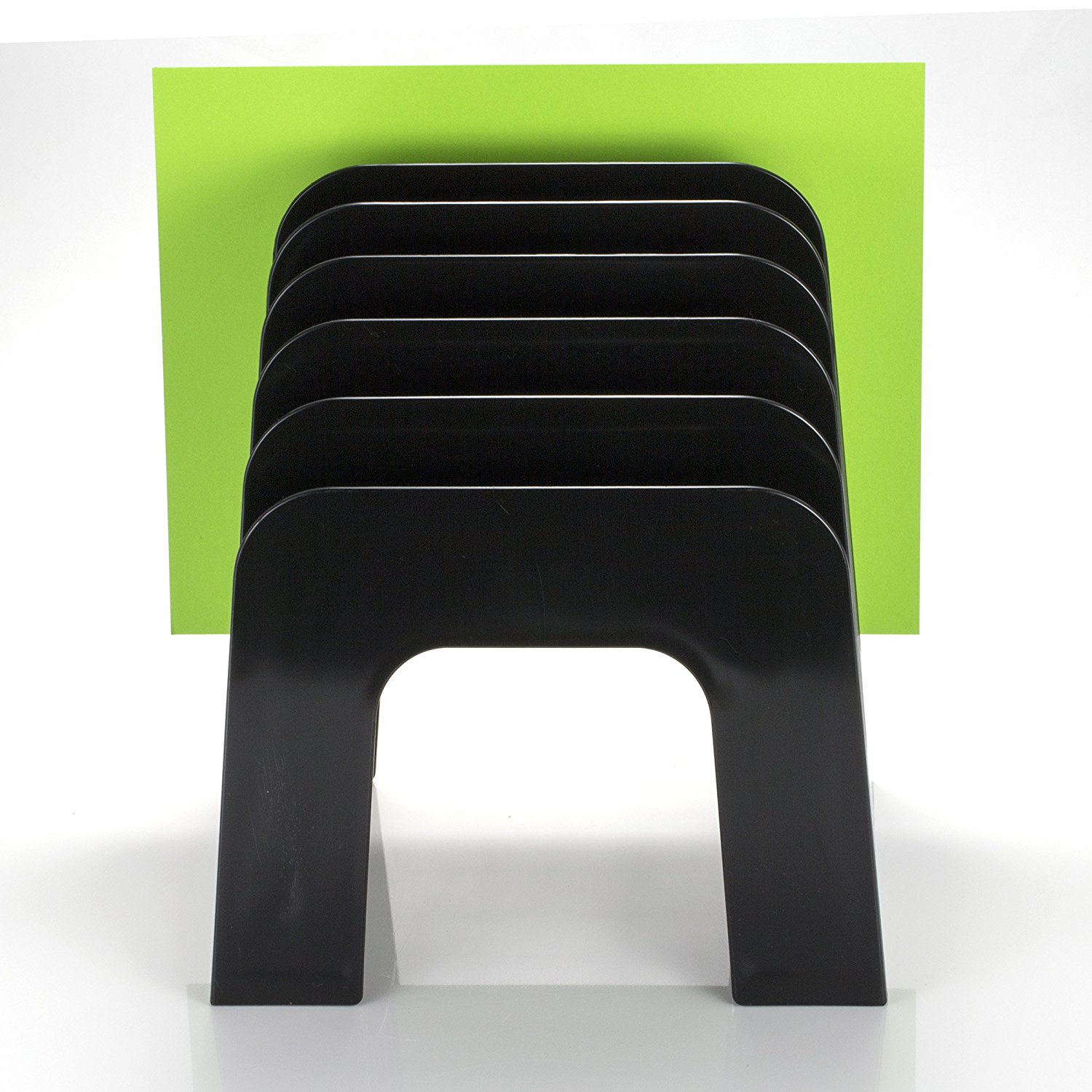 Holds folders in six compartments