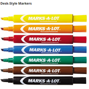 Desk-style markers offer a 3/16 chisel tip that marks in a variety of line widths. Perfect for home, school and office.

