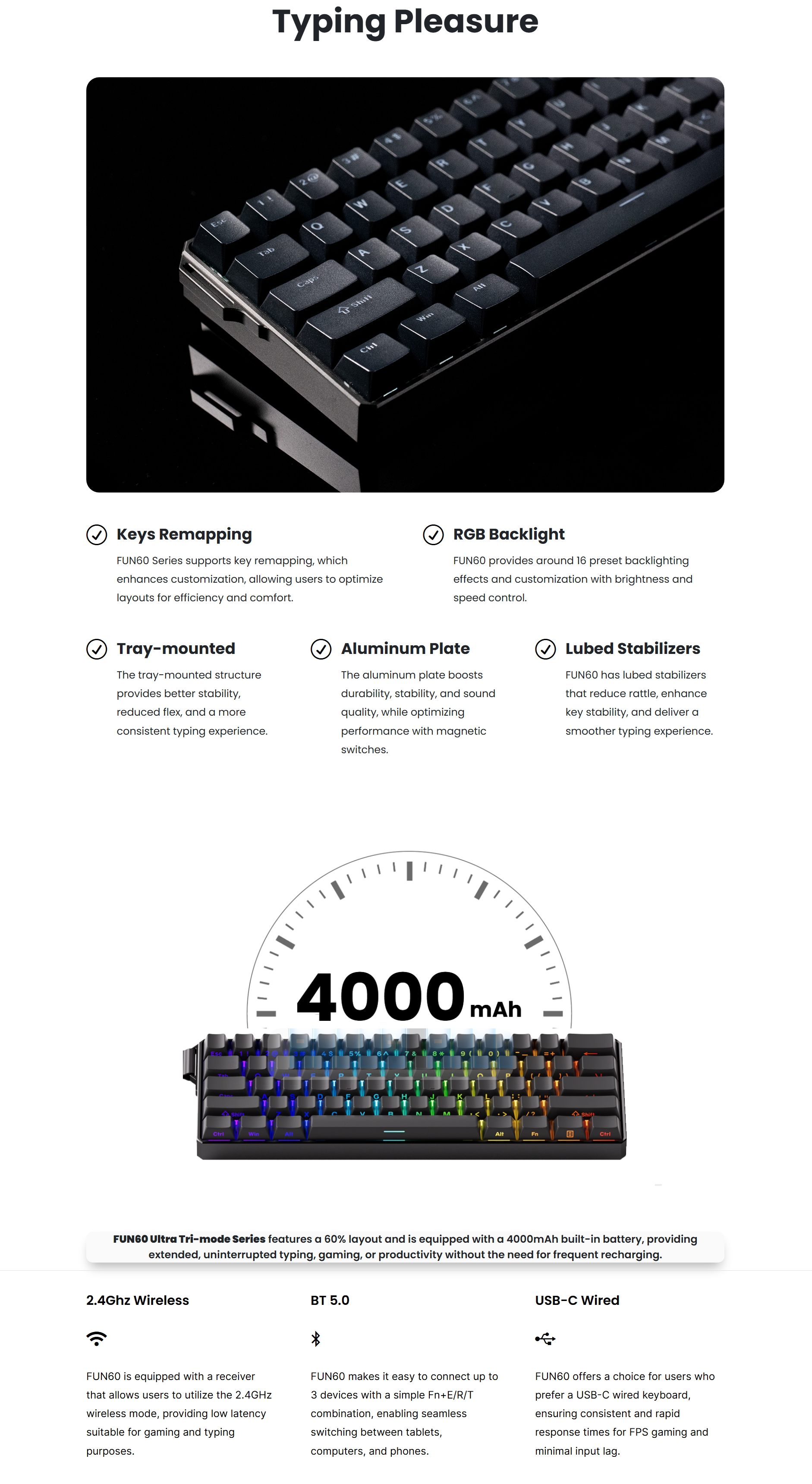 miiiiiii MonsGeek FUN60 Ultra Magnetic Switch Gaming Keyboard - Black