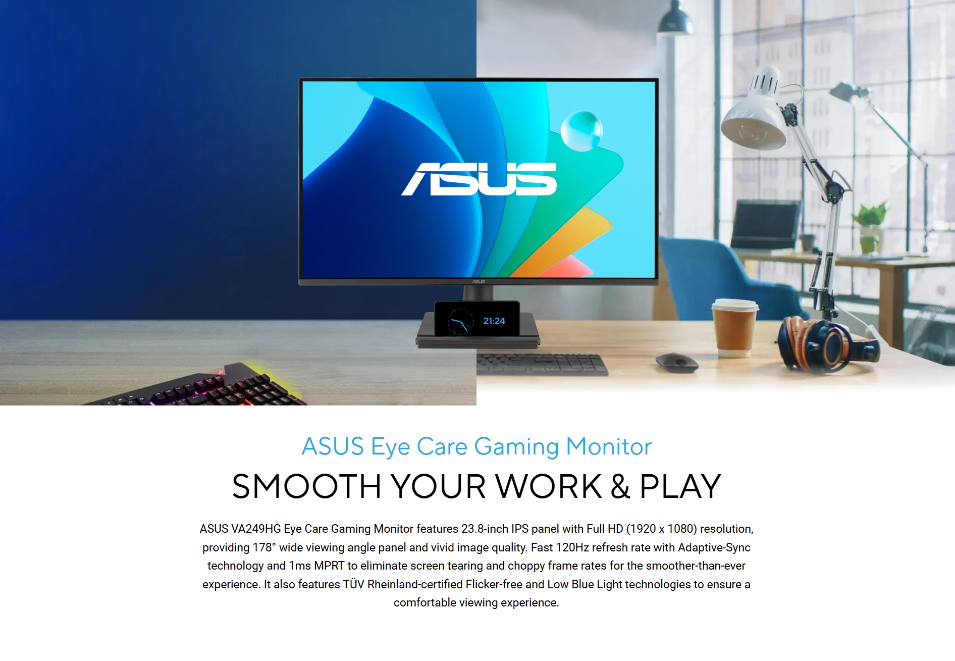 ASUS VA249HG 23.8in Full HD LED LCD Monitor IPS 99% sRGB Frameless