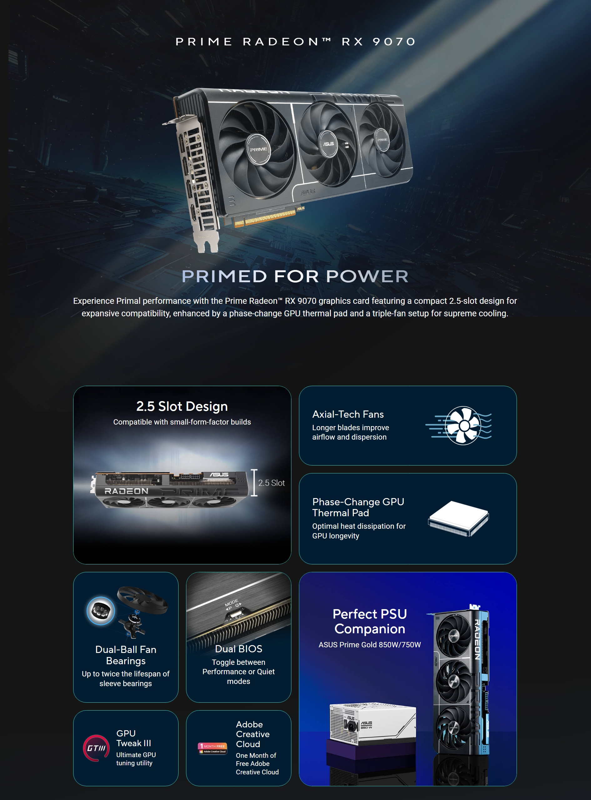 ASUS PRIME Radeon RX 907016GB 256-Bit GDDR6 PCI Express 5.0 RDNA 4