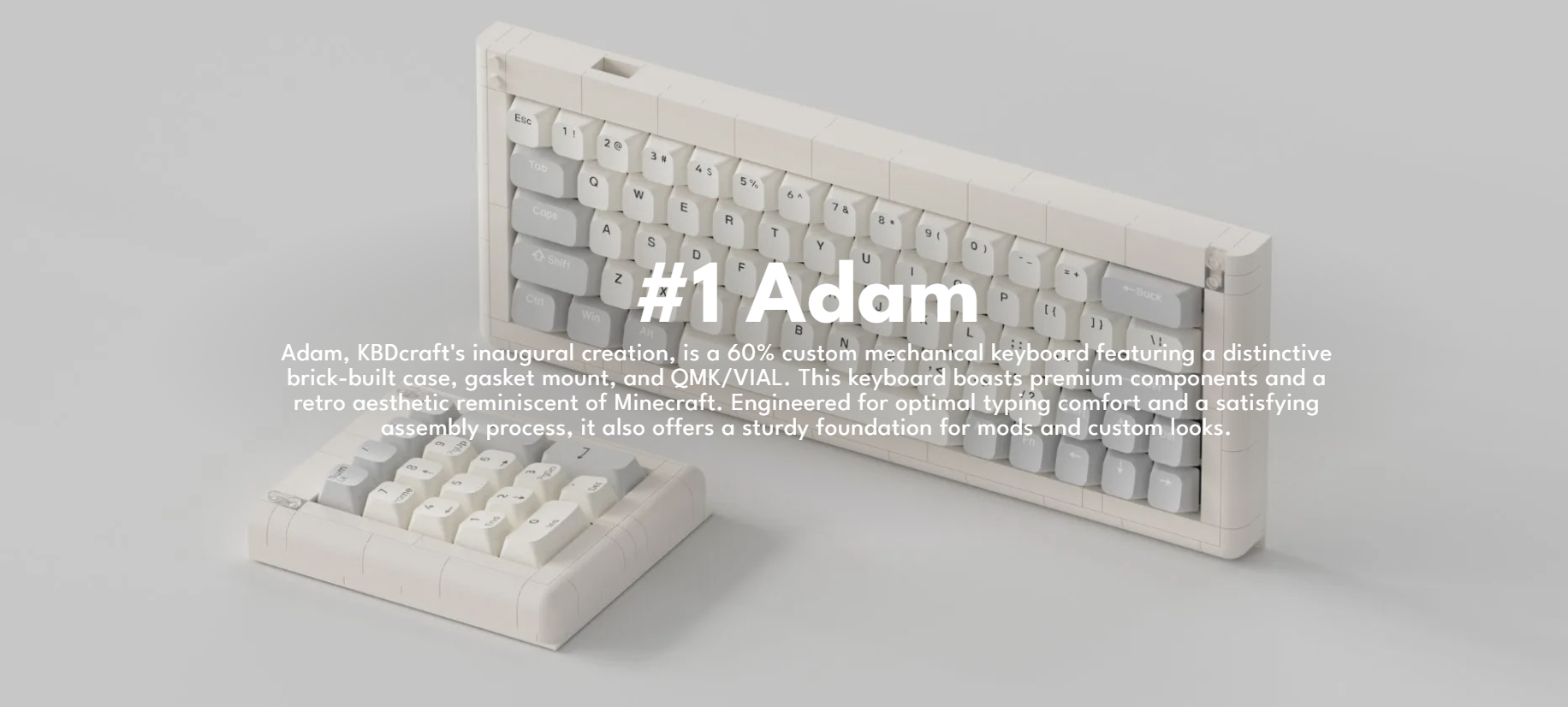 KBDcraft 01 Adam 60% Brick-Built Wired Keyboard - Full Kit (White